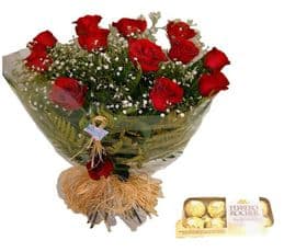 Buque de 12 rosas  LUXO e Ferrero Roucher